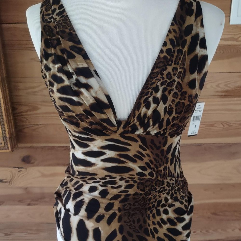 Natori V Neck Cami Tank Top Sleeveless Leopard Cheetah Animal Print Size M NWT